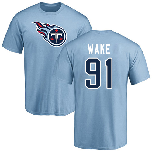 Tennessee Titans Men Light Blue Cameron Wake Name and Number Logo NFL Football #91 T Shirt